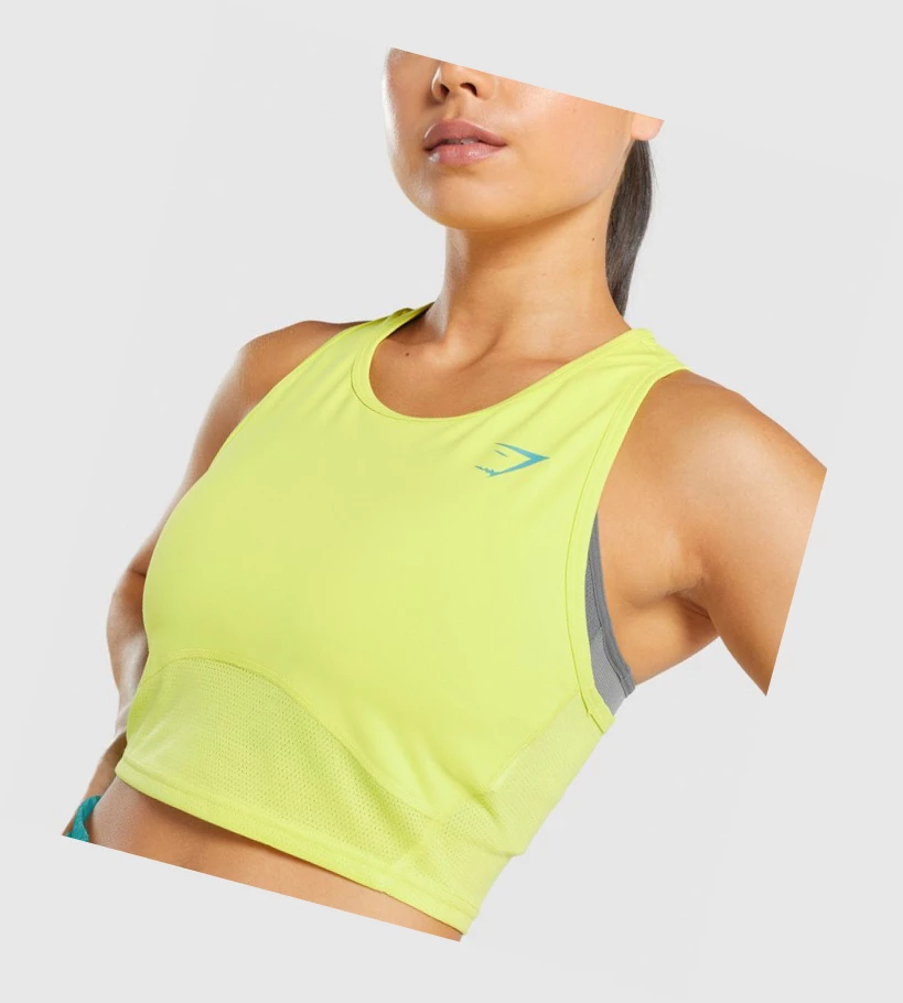 Camiseta Tirantes Gymshark Pulse Crop Mujer Amarillos | XVNDMJA-53