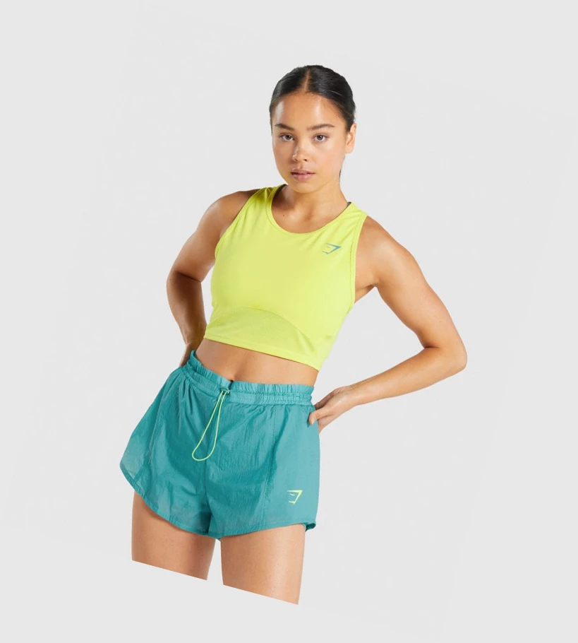 Camiseta Tirantes Gymshark Pulse Crop Mujer Amarillos | XVNDMJA-53