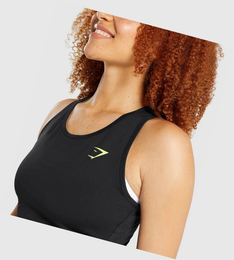 Camiseta Tirantes Gymshark Pulse Crop Mujer Negros | EKFQCSU-93