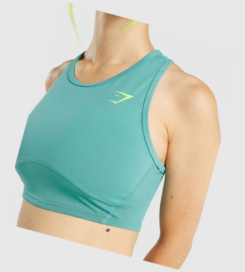 Camiseta Tirantes Gymshark Pulse Crop Mujer Turquesa | OFWXQPZ-57